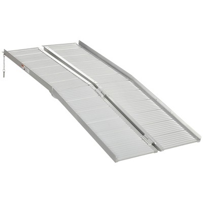 HOMCOM Textured Aluminum Folding Wheelchair Ramp, Portable Threshold Ramp, for Scooter Steps Home Stairs Doorways, Silver