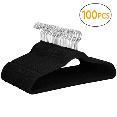 Yaheetech 100pcs Velvet Hangers With Tie Bar Flocked Non Slip 360° Swivel Hook, Black