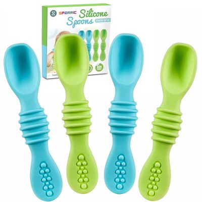 Silicone Baby Spoons for Baby Led Weaning 4-Pack, First Stage Baby Feeding Spoon Set Gum Friendly BPA Lead Phthalate and Plastic Free