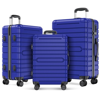 SKONYON 3 Piece Hard shell Luggage Sets Checked Spinner Luggage Set with YKK Zipper and TSA Lock