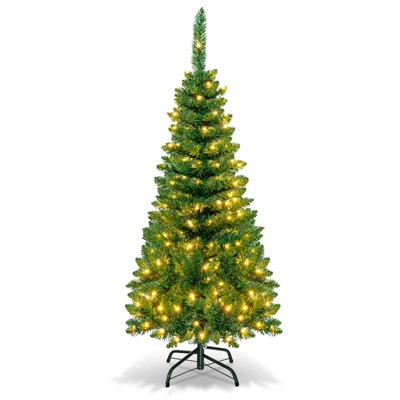 Tangkula 4.5/6.5/7.5ft Pencil Christmas Tree Pre-Lit Hinged Artificial Decoration w/ 250 Warm White Lights
