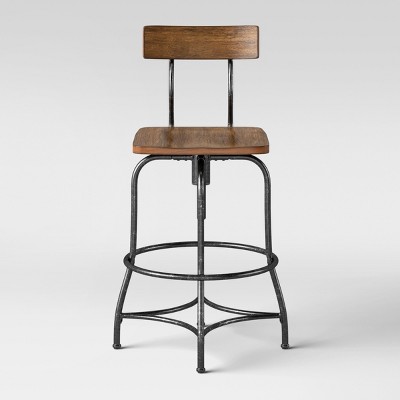 Woodsboro Adjustable Barstool Brown - Threshold™: Metal Frame, Wood Seat, Home Bar Furniture