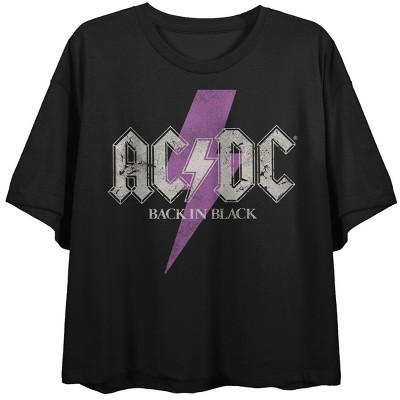 ACDC Back In Black Purple Lightning Bolt Logo Women's Black Cropped Tee