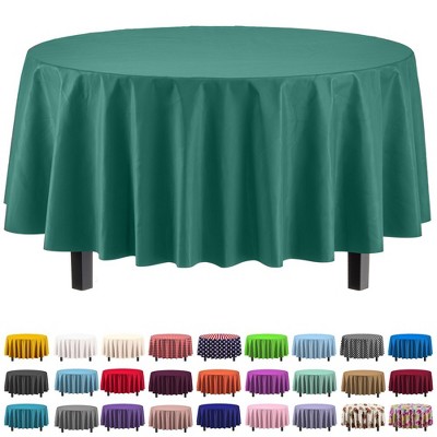 Crown Display Premium Disposable Plastic Tablecloth 84 Inch. Round- Dark Green - 12 Packs