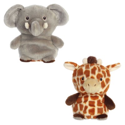 Aurora Small Reversible Eco Pairs: Elephant and Giraffe Eco Nation Eco-Friendly Stuffed Animal Brown 6.5"