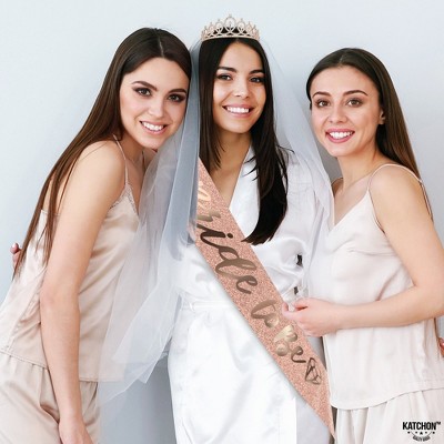 KatchOn, Glitter Bachelorette Party Decorations Set - Pack of 3 | Rose Gold Bride to Be Sash and Veil | Bridal Shower Decorations
