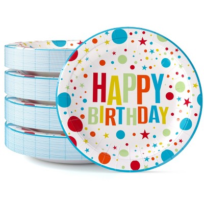 Crown Display 7 Inch Birthday Paper Plates - Blue Disposable Plates for Birthday Boy Party- 50 Count