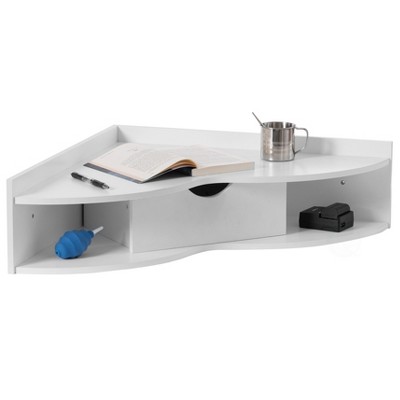 Basicwise Corner Desk Heart  Shaped Wall Mounted Office Table with Drawer and Two Shelves Computer Writing Desk