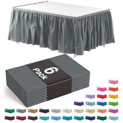 Crown Display 6 pack Disposable Plastic Tableskirts - 29" x 14 Ft ruffled Table Skirt with Adhesive Strip - 6 Count