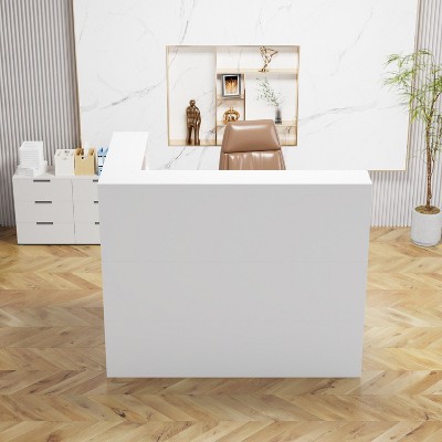 Famapy Modern L-Shaped Reception Desk Workstation Corner Computer Desk