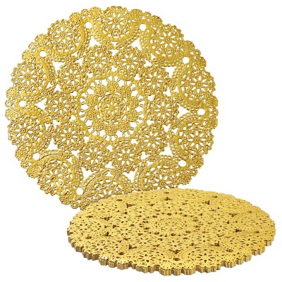 Juvale 60 Pack Gold Paper Doilies 10 inch, Round Medallion Lace, Wedding Decorative Placemats