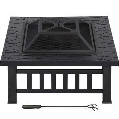 Yaheetech 32in Fire Pit Table Square Metal Firepit Stove Backyard Garden Fireplace for Camping