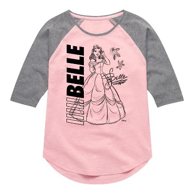 Girls' - Disney - Belle Sketch Shirt Tail Raglan Graphic T-shirt