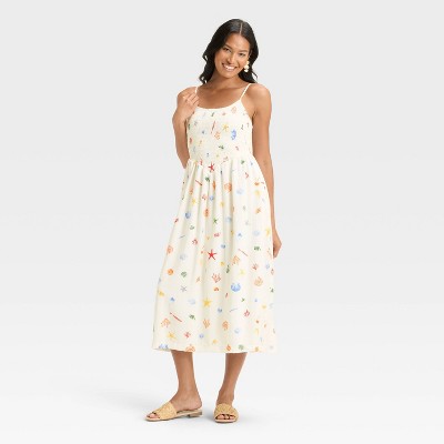 Women's Smocked V-Waist Midi Dress - A New Day™