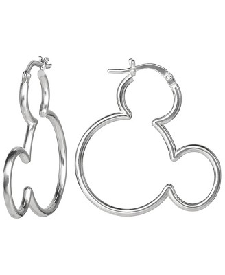 Disney Women's Sterling Silver Mickey Mouse Outline Hoop Earrings
