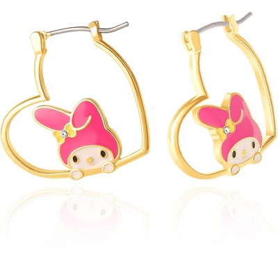 Sanrio Hello Kitty Brass My Melody Heart Hoop Earrings
