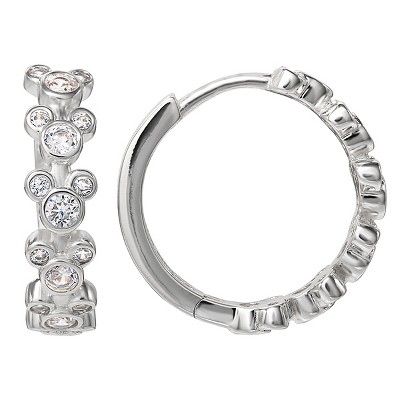 Disney Mickey Mouse Silver Plated Cubic Zirconia Endless Hoop Earrings