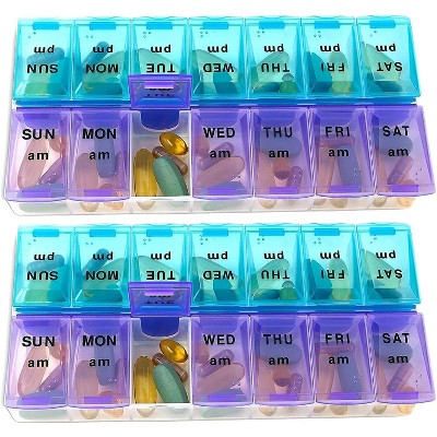 MEDca Weekly Pill Organizer, 2 Pack, Twice-a-Day, Daily AM PM Travel Medicine Organizer Storage Container Case