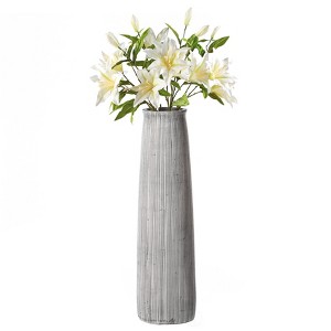 Uniquewise Decorative Modern Round Table Centerpiece Flower Vase with Gray Striped Design - 1 of 4