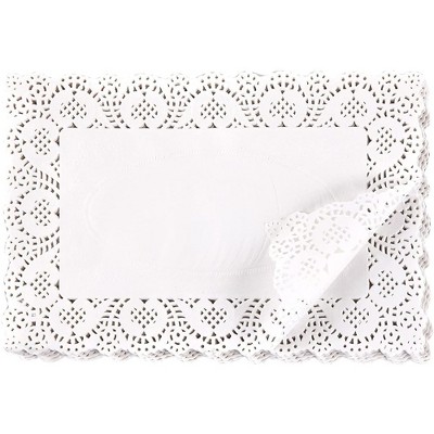 Juvale 200-Pack Rectangular Paper Lace Doilies Placemats for Cakes & Desserts, White, 11.7 x 7.3 Inches