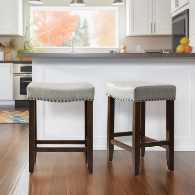 Subrtex 2PC Backless Bar Stools Modern Counter Stool Chairs Wooden Kitchen Island Stools