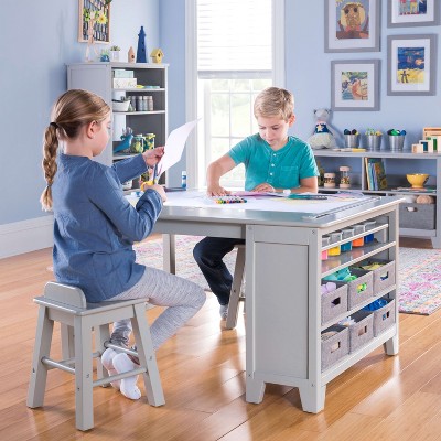 Martha Stewart Wooden Kids Art Table and Chair Set: Kids' Wooden Activity Table with Paper Roll, Paint Cups & Storage Bins