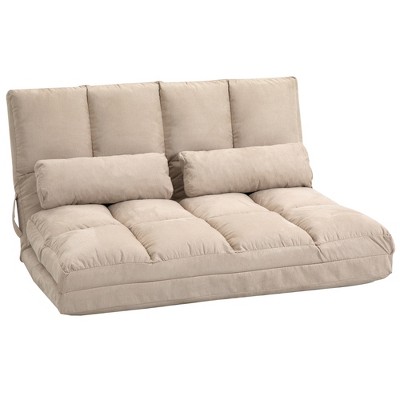 HOMCOM Convertible Floor Sofa Chair, Folding Upholstered Couch Bed, Adjustable Guest Chaise Lounge with Metal Frame and 2 Pillows