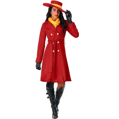 HalloweenCostumes.com 1X Women Plus Size Carmen Sandiego Costume for Women, Red Trench Coat & Hat for Villain Dress-Up Party or Halloween, Orange/Red