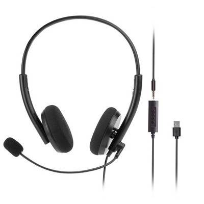 Monoprice WFH 3.5mm + USB Wired Back to Basics Web Meeting Headset, Lightweight, with Adjustable Mic and USB Inline Controller, for Virtual Meetings -