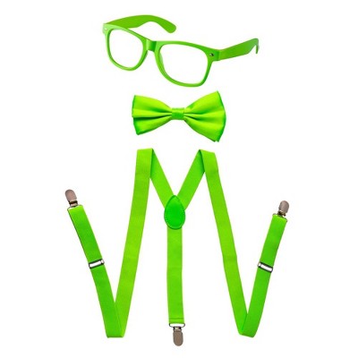 Dress Up America Neon Suspenders Set for Adults - Bow-tie, Glasses and Suspenders Set