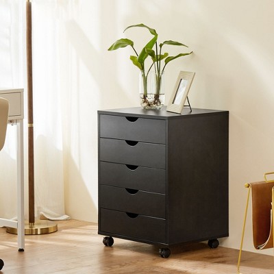 5 Drawer Mobile File Cabinet, Wood Under Desk Filing Cabinet for Legal/Letter Size, Rolling Filing Storage Cabinet For Office Home