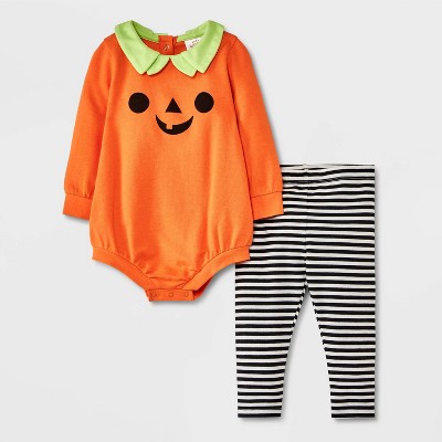Baby Halloween Pumpkin Face Romper & Leggings Set - Cat & Jack™ Orange