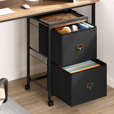 File Cabinet, Mobile Filing Cabinet Fits Letter Size or A4, Fabric File Cabinet on Wheels, Small Under Desk Storage Cabinet, Black
