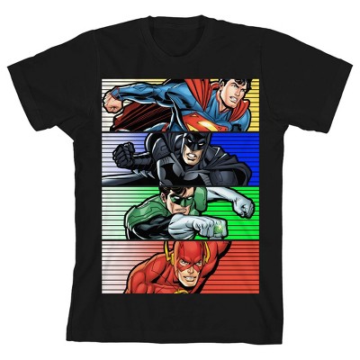 The Justice League Superhero Blocks Black Graphic Tee Toddler Boy to Youth Boy