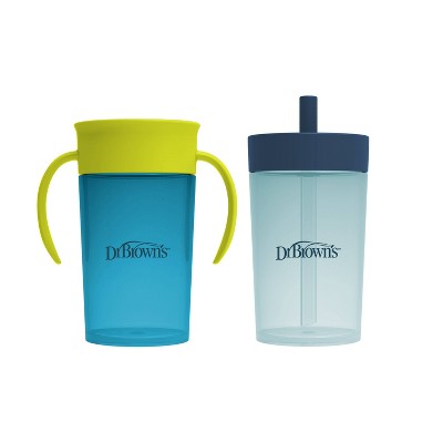 Dr. Brown's Milestones Straw to 360° Cup Set, with Interchangeable Silicone Straw - 2pk