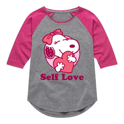 Girls' - Peanuts - Self Love Belle Shirt Tail Raglan Graphic T-shirt